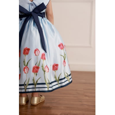 Vestido de Festa Infantil Tulipas Azul